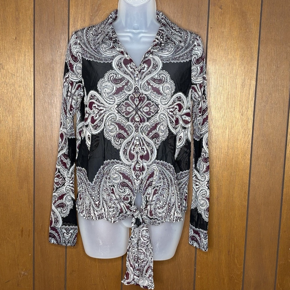 INC Blouse Small Boho Chic Sheer Paisley Button Y2K Festival Whimsigoth Witchy